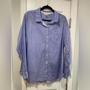 Old Navy Size XL The Classic Shirt Blue Stripe Avocado Pineapple Print Button